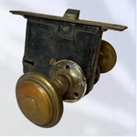 Antique Art Deco Cast Brass Door Knob Set + Plates & Lock. Fixed Price $76.49.