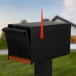 Modern Post Mount Mailbox - Black Powder Coated Metal Redwood Grain Trim. Fixed Price $172.49.