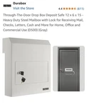 Durabox Through The Door Mail Box, Safety Drop - Home, Office Use. Fixed Price $46.49.