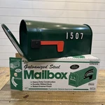 Vintage Rural Mailbox Green Ribbed Galvanized Steel Standard Size Solar Group. Fixed Price $100.00.