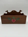 Vtg Wooden Box Mail Holder Wall Hanging Dovetail Handpainted Heart Cottage Core. Fixed Price $32.99.