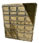 Vintage Decor Post Office Boxes -16 Mail Brass Gold Doors Art. Fixed Price $310.00.