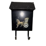 Vtg Black Metal Mailbox Wall Mount Brass Horse & Carriage,newspaper Holder, Good. Fixed Price $32.50.