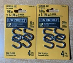 2 Pg Everbilt 1/8" Zinc Plated Connector Hooks 30 Lb Limit #566 440. Fixed Price $8.00.