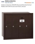 Salsbury Industries 3504ZRU Recessed Mailbox, Bronze Aluminum Compartments. Fixed Price $194.95.