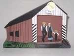 1993 Wooden Amish Wall Plaque Covered Bridge Dress Family Scene. Fixed Price $14.99.