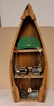 Cedar Canoe Wall Shelf With Vintage Lures, Reels, Bait Holders. Fixed Price $98.97.