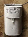 Vintage Mini Look Antique White Metal Mailbox Embossed Shabby Chic Primitive. Fixed Price $37.95.