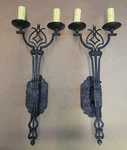 Pair 1920S Style Wrought Iron Spanish Revival Mission Tuscan Wall Sconce Lamp. Fixed Price $1250.00.
