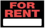 Sign: For Rent, With Space Fill-in, 8 X 12 Inches, Durable Plastic Hillman. Fixed Price $10.80.
