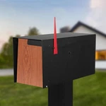 Modern Mailbox Post Mount - 21X8X10 Inch Black Metal With Redwood Grain Trim. Fixed Price $165.59.