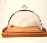 Vtg Karl Holmberg Teak Cheese Tray With Handles & Glass Lid Sweden Damage. Fixed Price $25.00.
