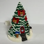Vtg Christmas Tree House Candle Holder With Teddy Bears Snowman & Mailbox Votive. Fixed Price $17.00.