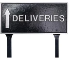 Montague Metal Black/silver Deliveries With Up Arrow Large Lawn Stakes 10 21". Fixed Price $59.99.