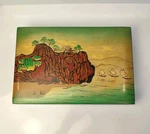 Vietnam Lacquer Box Hanoi Hand Painted Landscape Boats Sea Asian Vintage. Fixed Price $55.00.