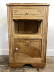 Antique Provincial Walnut Bedside Cabinet With Red Marble Top. Fixed Price $385.00.