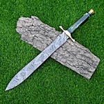 Custom Made Forged Damascus Steel Fix Double Edged Blade Knight Sword 1663. Fixed Price $72.00.