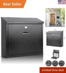 Modern Locking Mailbox Wall Mounted, Large Capacity With Key - Black Steel. Fixed Price $63.99.