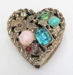 Vtg Floral Heart Lucite Rhinestone Pill Trinket Box. Fixed Price $24.00.