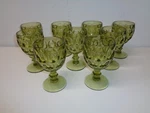 Set 9 Wine Goblets Indiana Cube Cubist Whitehall Avocado Olive Green Glasses. Fixed Price $142.50.