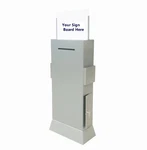 Returned Lockable Metal Ballot Box W/side Pockets 17 8.7 Header, Floorstanding. Fixed Price $186.29.
