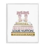 Stupell Industries Pink Gold Heels Bookstack Glam Fashion Design, White Frame.... Fixed Price $82.74.