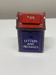Vintage Ceramic U.s Trinket Mailbox Coin Bank Blue Red Hinge Top. Fixed Price $21.50.
