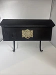 Vtg Mcm Mailbox Newspaper Holder Crest Of Arms Porch Wall Mount Flip Top Black. Fixed Price $44.00.