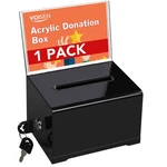 Voisen Acrylic Donation Box With Lock, Black Tip Jar Sign 1P. Fixed Price $18.98.