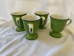 Jackson Custom China Green Black Rim Pedestal Mugs Set 4. Fixed Price $35.00.