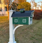Amish-made Wooden Mailbox, Dutch Barn Style, Post-mount. Fixed Price $199.99.