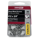 Sheet Metal Screws #12 X 3/4 Stainless Flat Head Square Drive 20 Pack. Fixed Price $9.95.