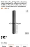 Vevor Post Stand 43"BLACK Powder-coated Steel For Outdoor. Fixed Price $31.99.