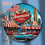 2D Diner Round Metal Sign Cityscape Classic Car Americas 1950S Home Wall Decor. Fixed Price $11.47.