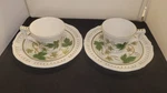 Set Of Mikasa Terra Stone 7122 Fresco Cups & Saucers Green Ivy Design, Vg. Fixed Price $17.40.
