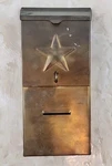 Antique Vtg Brass Wall Mount Mailbox Flip Covers Peep Hole W/ Embossed Star. Fixed Price $48.00.