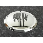 Custom Engraving Chrome Black Stars And Stripes Punisher Derby Cover PATR22-46. Fixed Price $214.50.