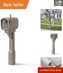 Elegant Mocha Mailbox & Post - Large Capacity, Easy Assembly, Durable Plastic. Fixed Price $116.99.