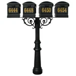 Qualarc, Hanford Quad Post With Scroll Supports Base 8, Gold Vinyl Numbers. Fixed Price $1955.00.
