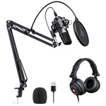 Plug And Play 192KHZ Microphone Bundle With Adjustable Boom Arm Headphones. Fixed Price $141.99.
