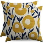 Navy Blue Yellow Floral Pillow Covers 18X18 Set Of 2 Spring Boho Rustic Art F.... Fixed Price $23.39.