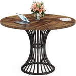 Wood Grain Top Round Conference Table With Eye-catching Metal Base Dining. Fixed Price $449.78.