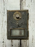 Vtg Post Office Mailbox Door Coin Bank Eagle Brass Combination Glass Front Key. Fixed Price $35.00.