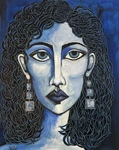 Monochromatic Blue Alpha Woman Painting Modern Impressionistic Acrylic. 18 X 24. Fixed Price $300.00.