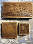 Vtg Lasercraft Engraved Nautical Ship Sailing Walnut Wood Desk Set Letters Pens. Fixed Price $24.99.