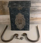 Vintage 1930 Metal Wall Mount Mail Box Turn Open Slot Studded Ornate 10". Fixed Price $69.99.