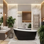 Garveetech 59" Acrylic Freestanding Bathtub Black Outside White Inside. Fixed Price $589.00.