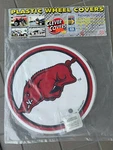 Arkansas Razorbacks Plastic Wheel Covers 2 Pack 15' Clever White And Red. Fixed Price $10.00.