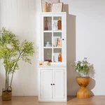 Storage Cabinet Glass Doors Featuring Lattice Window And Double-action. Fixed Price $276.00.