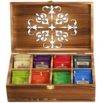 Wooden Tea Bag Storage Box With Carved Lid 8-COMPARTMENT Chest Organizer .... Fixed Price $29.46.